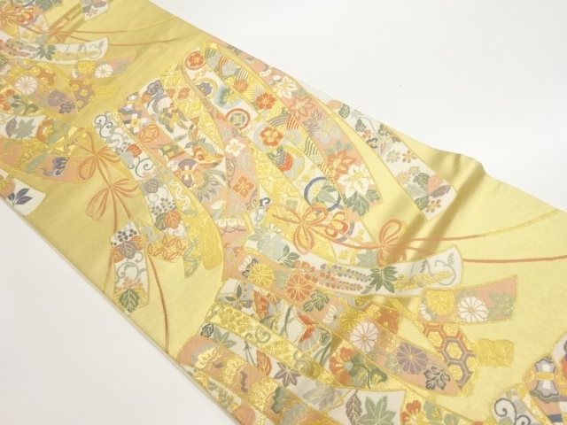 JAPANESE FUKURO OBI / WOVEN BUTTERFLY & FLOWER & BIRD